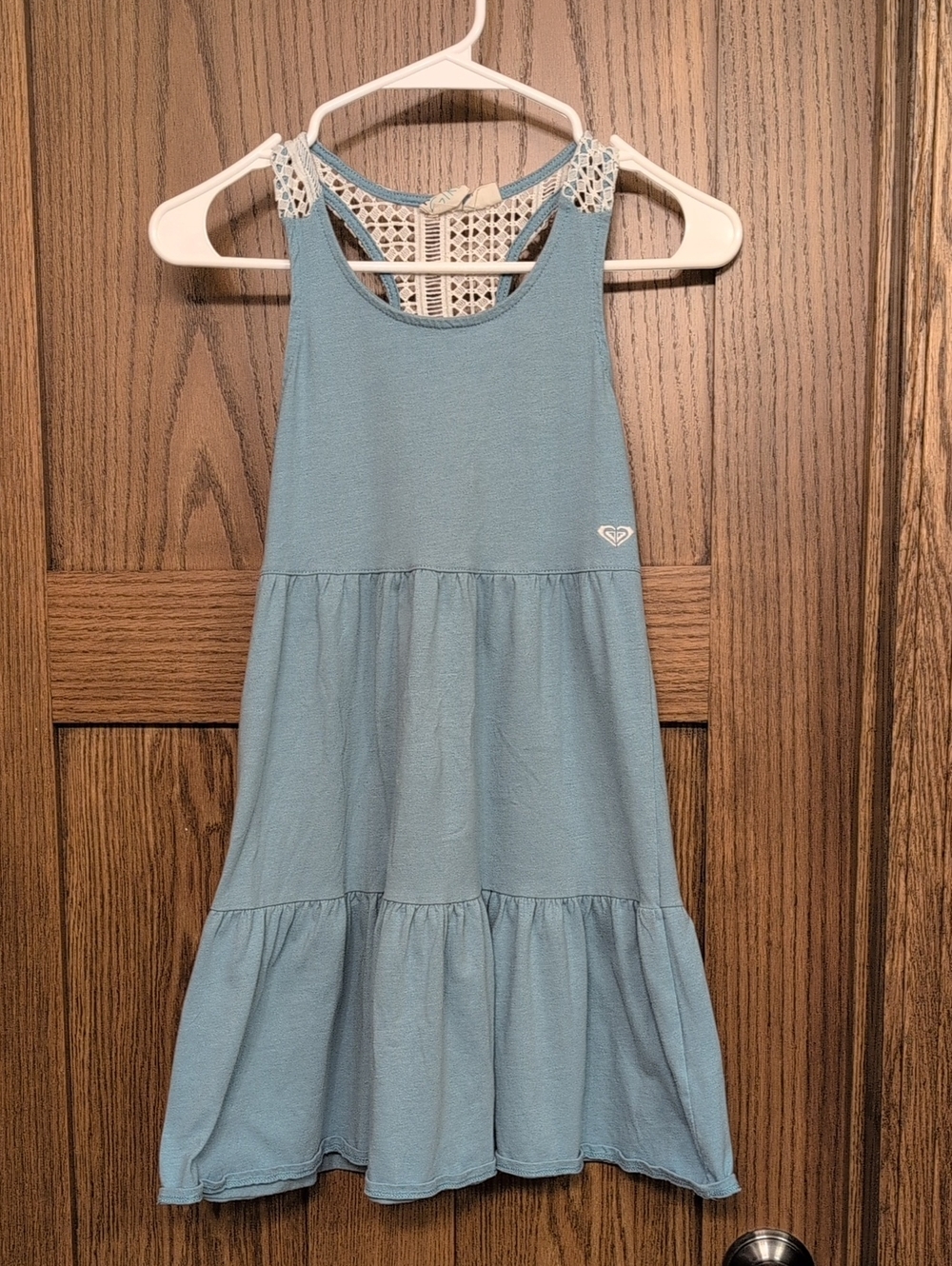 Roxy Girls' Light Blue Crochet-Back Tiered Dress